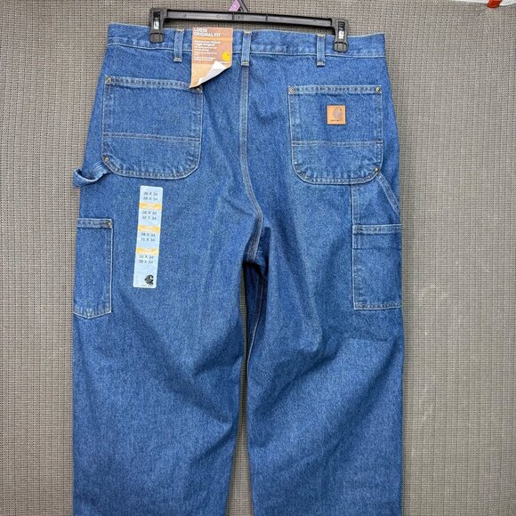 Carhartt Mens 38x34 Blue Loose Original Fit Double-Front Denim Logger Dungarees - Picture 10 of 11
